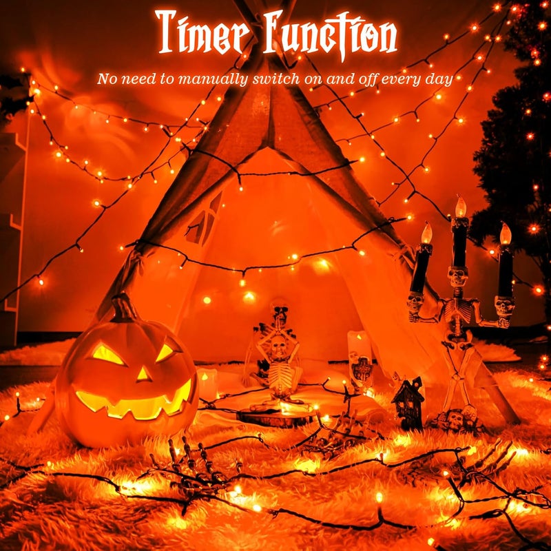 FFZZKJ Orange Lights for Halloween Lights String Outdoor Total 100LED 33Ft 8 Modes with Timer Waterproof Battery Operated 16.4Ft*2, 50LED*2 Indoor for Halloween Decor, Orange, 2-Pack - Image 3